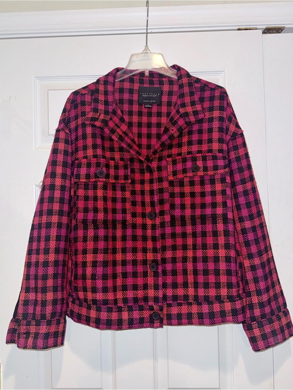 Sanctuary Women's Pink, Red & Black Check Button-Front Jacket